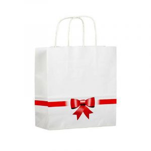 Bolsa de papel impresa lazo rojo ideal regalos - vista lateral